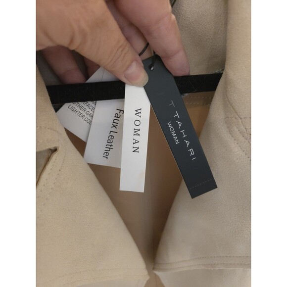 T Tahari Womens S Jacket Faux Suede Draped Lapel Beige Urban Chic NWT $118 - Picture 3 of 10